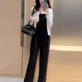 套装 休闲披肩两件套高级感时尚 女 长袖 显瘦百搭气质吊带阔腿连体裤