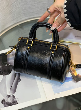 百搭黑色波士顿包女高级感拉链枕头包迷你牛皮单肩斜挎包小众女包