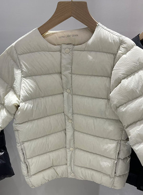 优品轻薄90绒短款羽绒服男女圆领保暖内搭外套米白色儿童时尚保暖