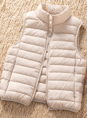 优品妈妈装轻薄款坎肩外套马夹90白鸭绒羽绒马甲女短款背心内胆冬