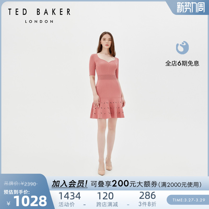 TED BAKER 春夏女士优雅V领镂空裙摆百褶连衣裙 266435