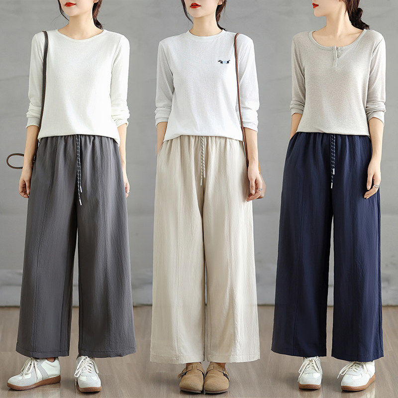 实拍2026早春大码女装设计感抽绳宽松直筒休闲裤透气哈伦阔,女装/女士精品,休闲裤,淘宝优惠券,粉丝福利购,淘宝优惠卷