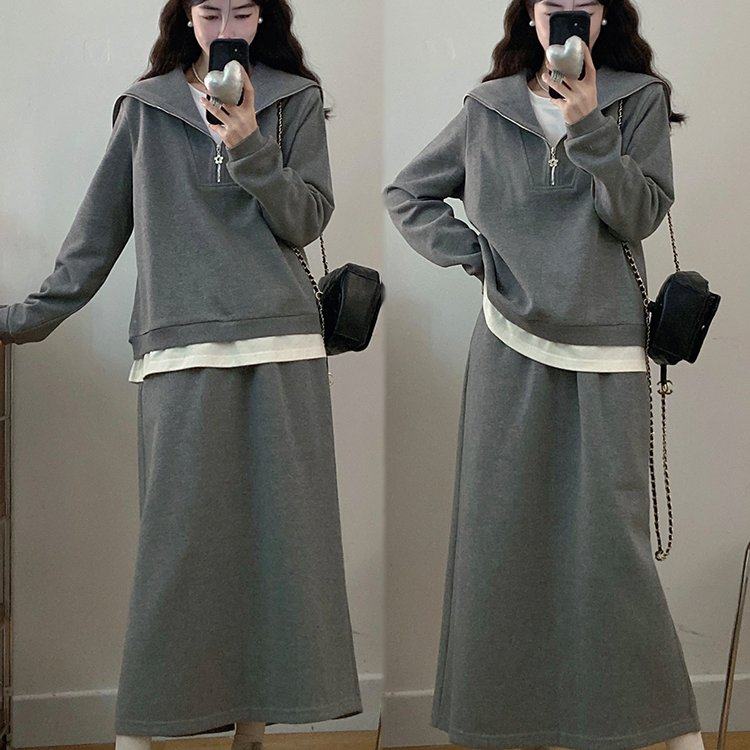 实拍大码女装秋季新款假两件卫衣半身裙长款两件套裙装,女装/女士精品,大码套装,淘宝优惠券,粉丝福利购,淘宝优惠卷