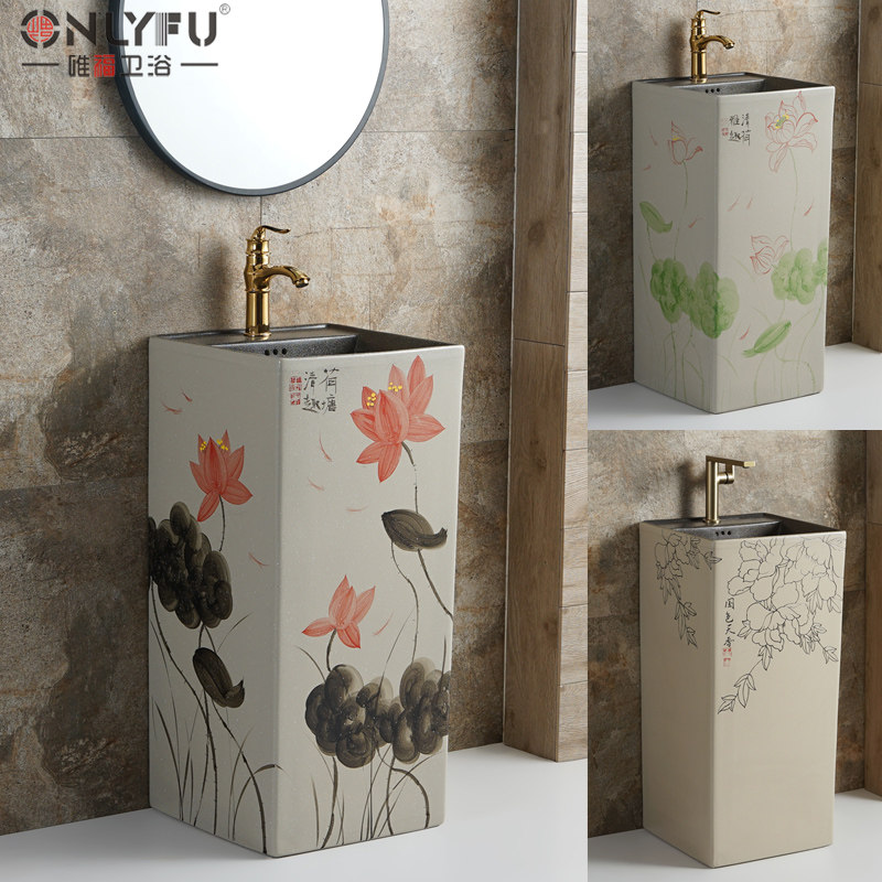 立柱盆室外阳台庭院水池洗手台复古方形脸盆小户型 艺术台盆一体,家装主材,立柱盆,淘宝优惠券,粉丝福利购,淘宝优惠卷