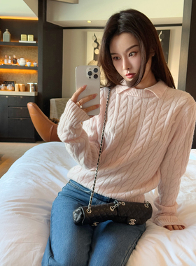 DUO智仙生 黑标 少女老钱风柔雾粉网球羊毛毛衣