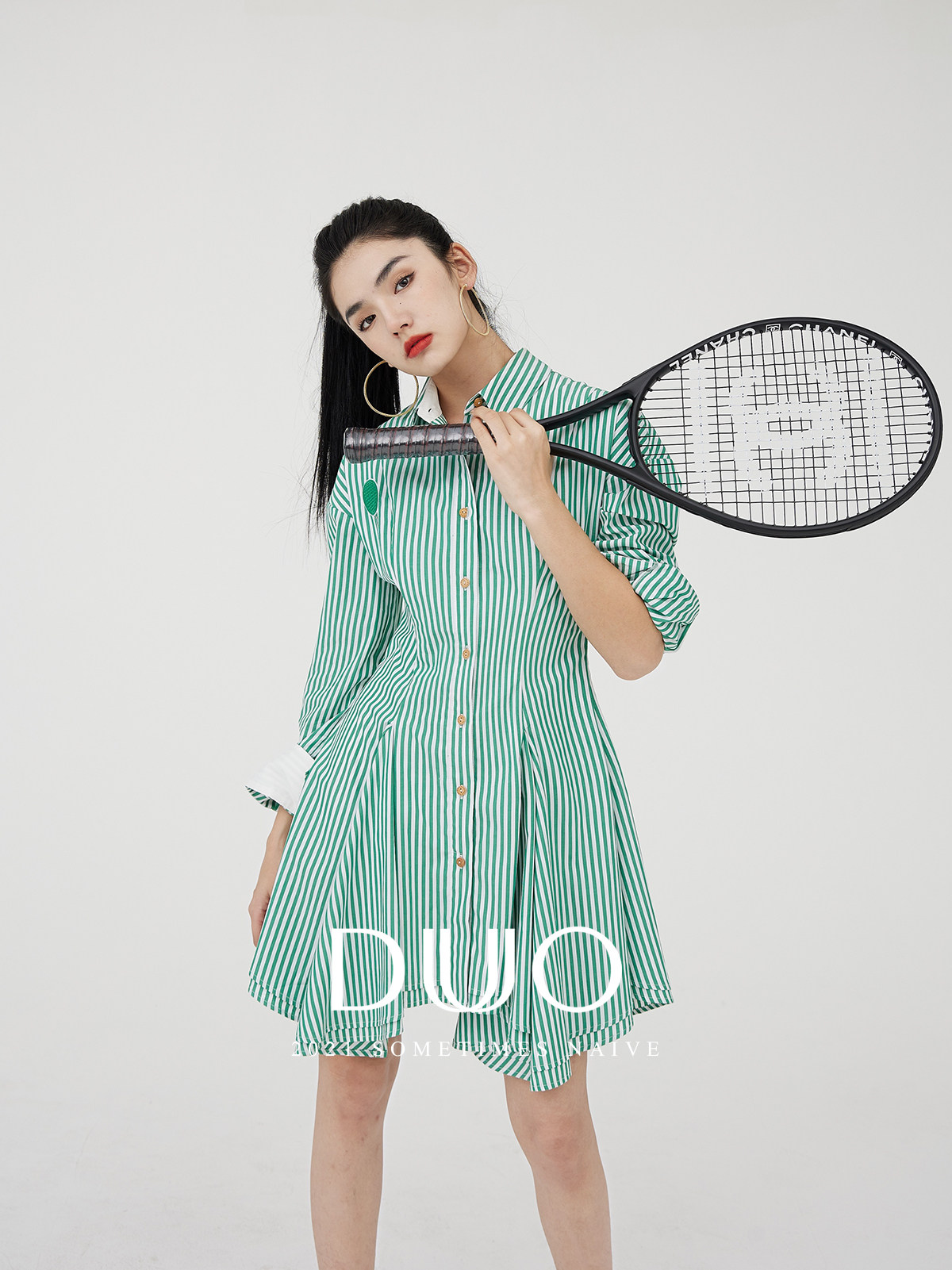 DUO智仙生 聪明女孩儿绿条纹学院风格衬衫大裙摆粉丝回馈价,女装/女士精品,连衣裙,淘宝优惠券,粉丝福利购,淘宝优惠卷