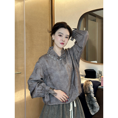 DUO智仙生 黑标 有凤仪来 草木染凤翎中式老钱风人丝提花上衣