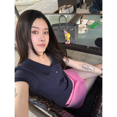 DUO智仙生 重返少女时代polo衫 藏青色和莎莎波点