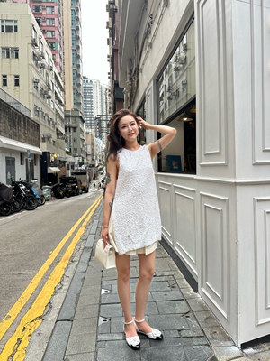 DUO智仙生 黑标 珍珠莉亚 白色亮片冰晶背心裙感长上衣