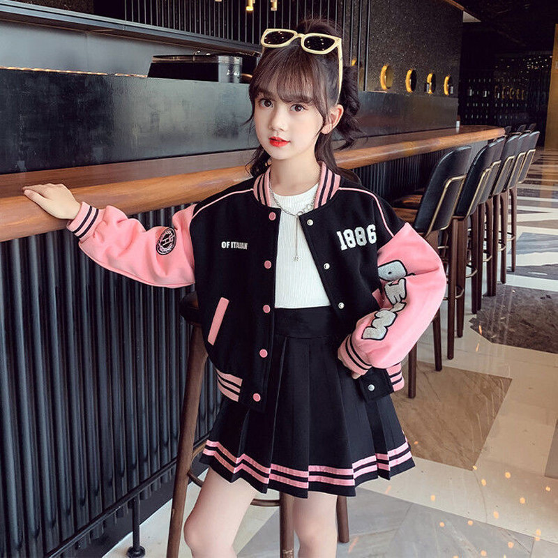 女童秋季棒球服套装裙2026新款女大童洋气时髦外套初中生潮酷穿搭