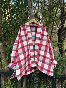 680克保暖秋冬上衣披风外套 手作 羊毛格纹 外套剪裁 中式