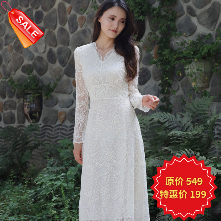 SHOOYA原创《荷韵》韩国复古蕾丝连衣裙旅拍轻婚纱领证登记礼服