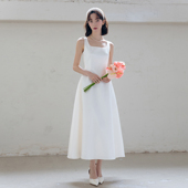 新款 简约连衣裙旅拍轻婚纱领证订婚礼服 SHOOYA 韩国高级缎面法式