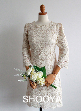 《北极光》韩国复古轻婚纱白色蕾丝连衣裙 旅拍婚礼派对礼服领证