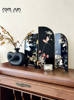 法式覆古桌面屏风摆件花鸟图客厅茶几餐边柜小摆画卧室装饰小物件