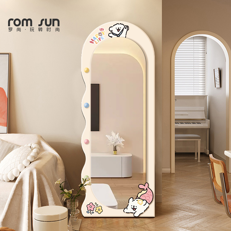 ins风全身镜家用落地镜女生卧室穿衣镜奶油风客厅贴墙镜子装饰画