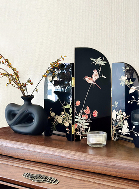 法式复古桌面屏风摆件花鸟图客厅茶几餐边柜小摆画卧室装饰小物件