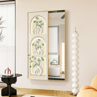 北欧小清新隐藏式全身镜装饰画推拉镜子壁画可遮挡玄关试衣镜挂画