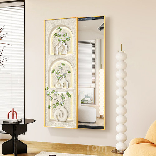 北欧小清新隐藏式全身镜装饰画推拉镜子壁画可遮挡玄关试衣镜挂画