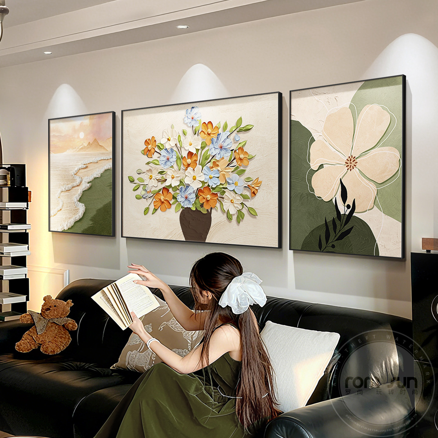 奶油风客厅装饰画创意白墙2025年新款壁画抽象大气沙发背景墙挂画