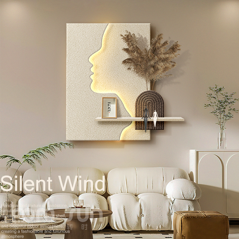 高级感人物发光客厅装饰画沙发背景墙实物壁画侘寂风玄关走廊挂画