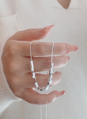 镀18k金方块项链女百搭锁骨链高级感几何碎轻奢配饰颈链