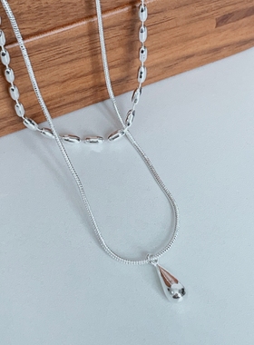 双层叠戴水滴项链配饰女款新款锁骨链高级感轻奢小众颈链