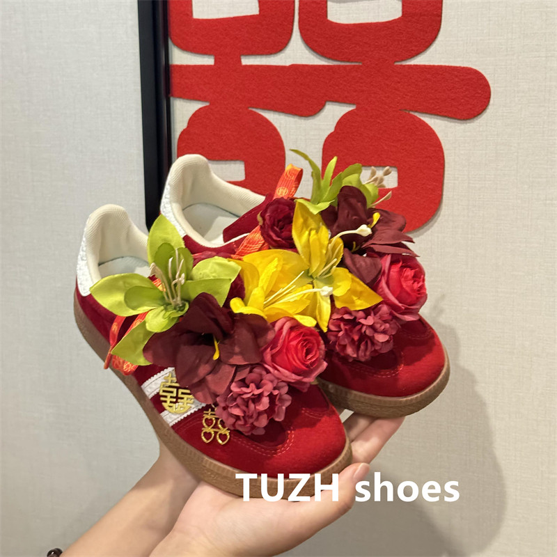 结婚喜庆鞋面装饰德训鞋运动鞋鞋花喜字花朵新娘婚鞋鞋扣丝绸鞋带