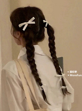 少女丝带芭蕾风奶油白色蝴蝶结小发夹甜美粉色刘海碎发夹子头饰新