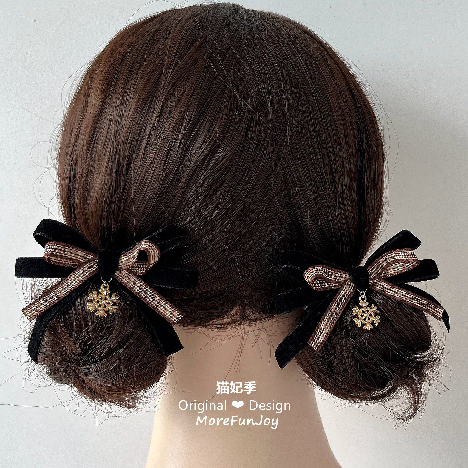 冬日雪花~猫妃季黑丝绒蝴蝶结发夹边夹马尾发绳少女发饰圣诞礼物