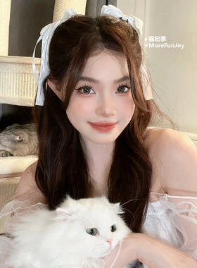 甜美白色蝴蝶结双马尾飘带发绳