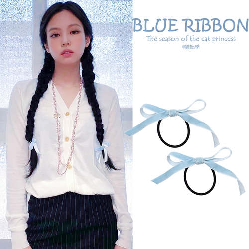 jennie金智妮蓝色丝绒双马尾发饰