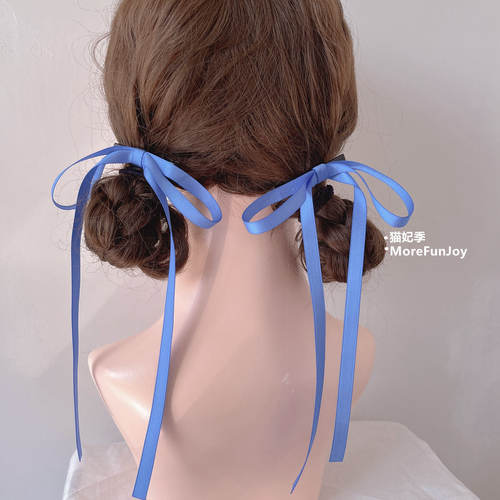 法式蓝色丝带蝴蝶结发绳绑带发夹