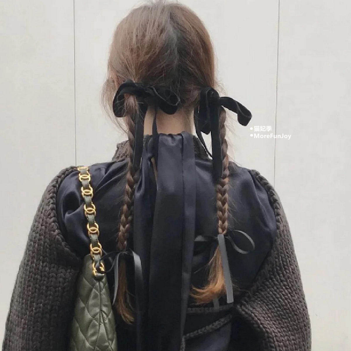 黑天鹅/复古丝绒蝴蝶结飘带发绳绑带发夹Ballet风发饰2023双马尾