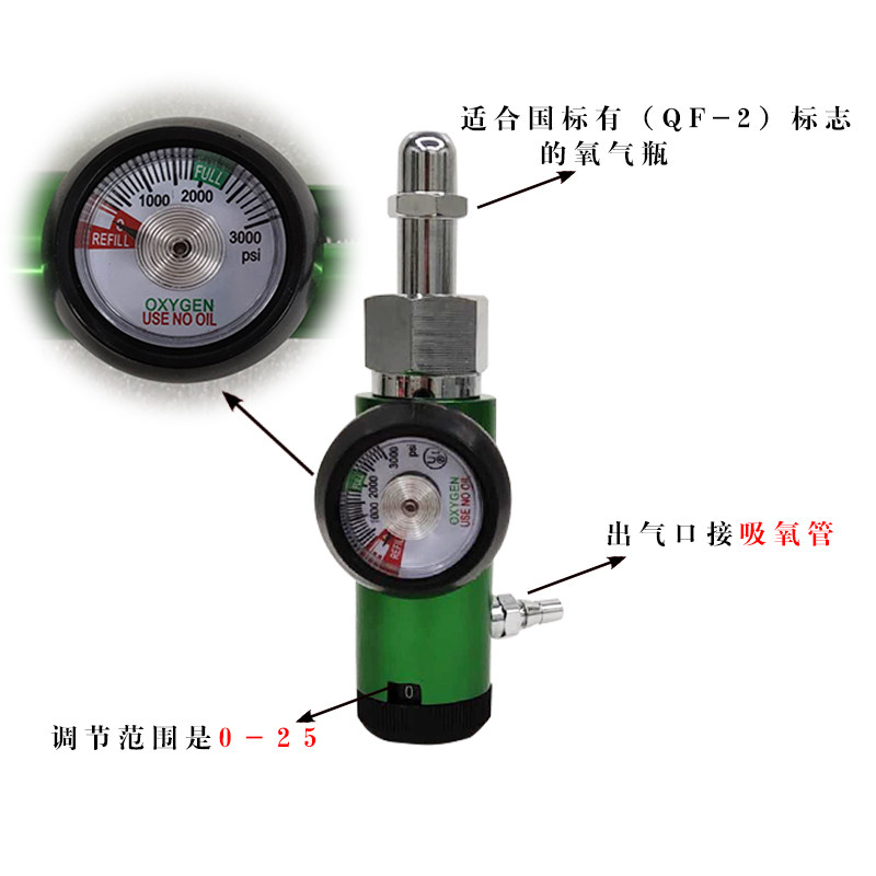 氧气瓶减压阀氧气罐一字型接口氧气表医用便携式钢瓶流量调节阀