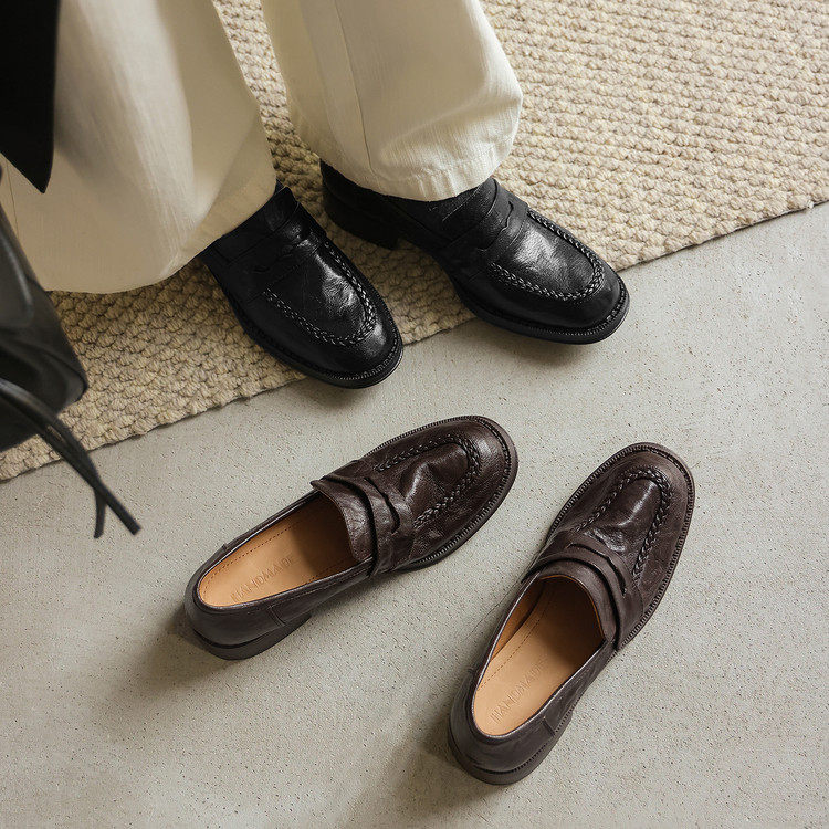 Nettle 英伦风~真皮乐福鞋女中跟粗跟一脚蹬百搭小皮鞋深口单鞋,女鞋,深口单鞋,淘宝优惠券,粉丝福利购,淘宝优惠卷