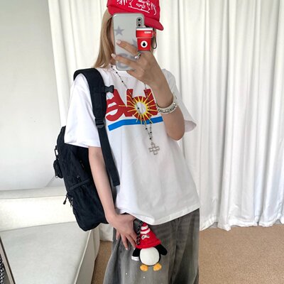 美式复古字母宽松短袖T恤女白色