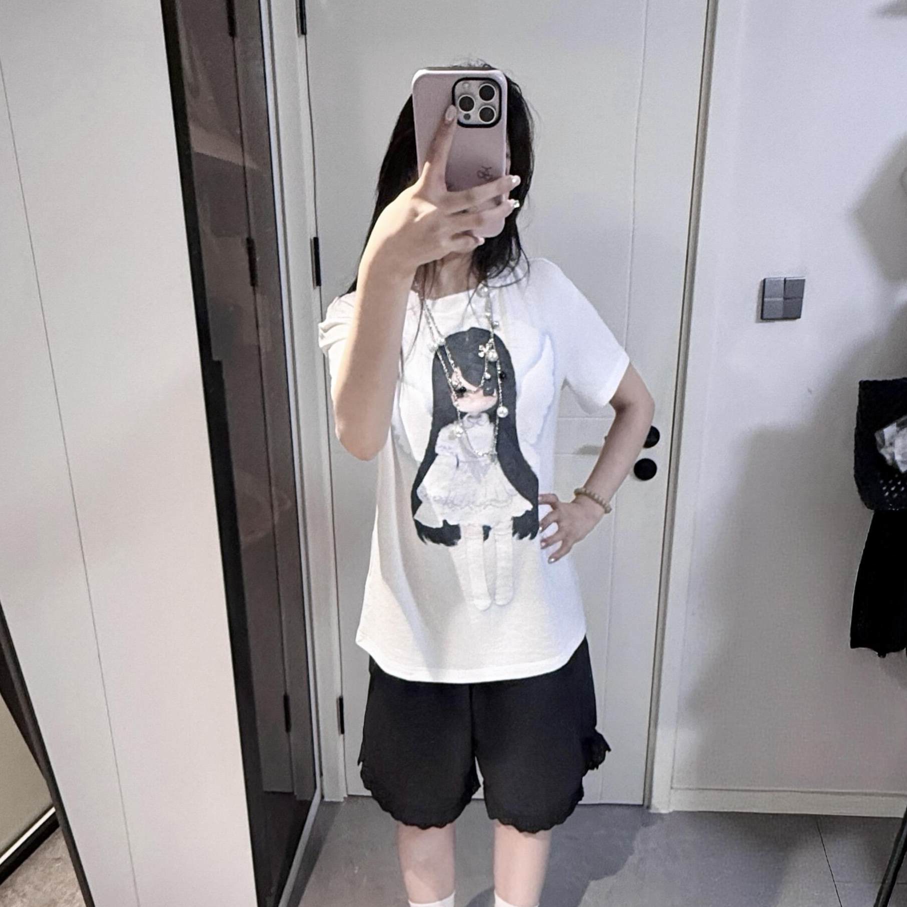 美式复古天使白短袖宽松显瘦T恤