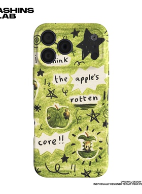 绿色涂鸦苹果 适用苹果16ProMax软壳iPhone17华为mate60p精孔磨砂小米14p小众不撞壳15全包P60可爱磨砂防摔14