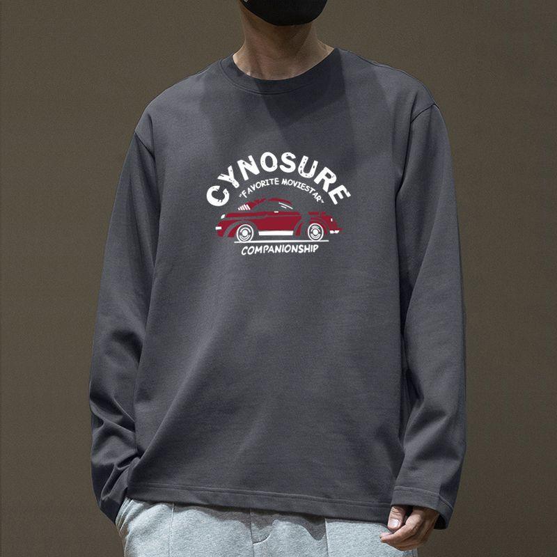 百搭印花户外宽松休闲茶长袖纯t恤男士新款圆领上衣情侣运动体