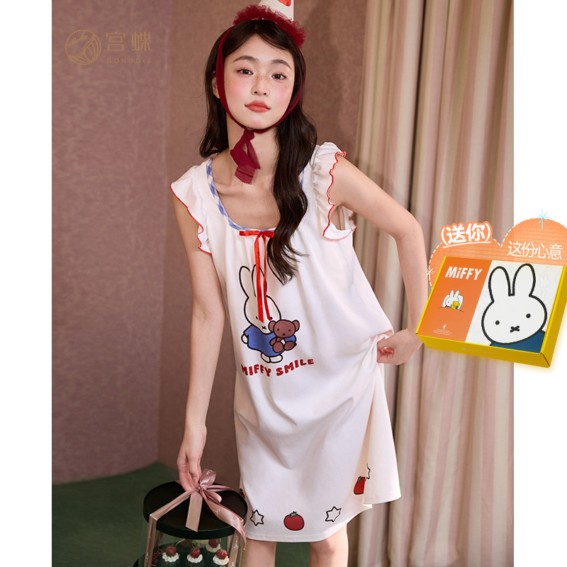宫蝶【凉感型】米菲无袖睡裙女夏季莫代尔棉卡通带胸垫家居服外穿