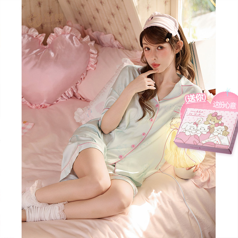 宫蝶【凉感型】mikko冰丝少女家居服夏季甜美卡通短袖睡衣可外穿
