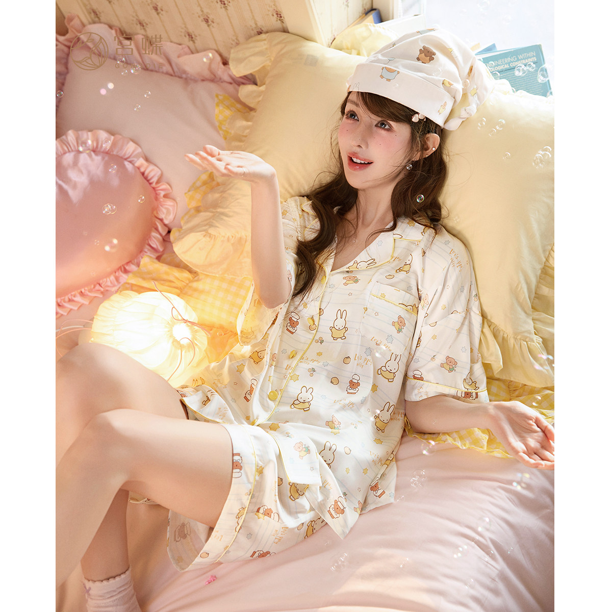 宫蝶【凉感型】米菲冰雪丝少女居家服短袖满印卡通可爱睡衣套装夏