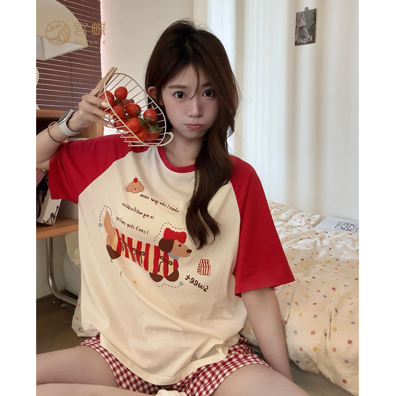 宫蝶【凉感型】腊肠狗睡衣女夏季短袖短裤套装外穿卡通小狗家居服