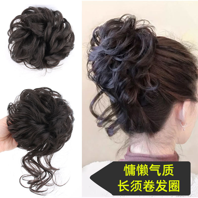 假发鸡尾发圈高温丝发包蓬松慵懒长须卷发丸子头盘头发饰厂家批发