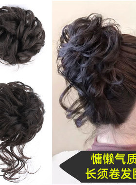 假发鸡尾发圈高温丝发包蓬松慵懒长须卷发丸子头盘头发饰厂家批发