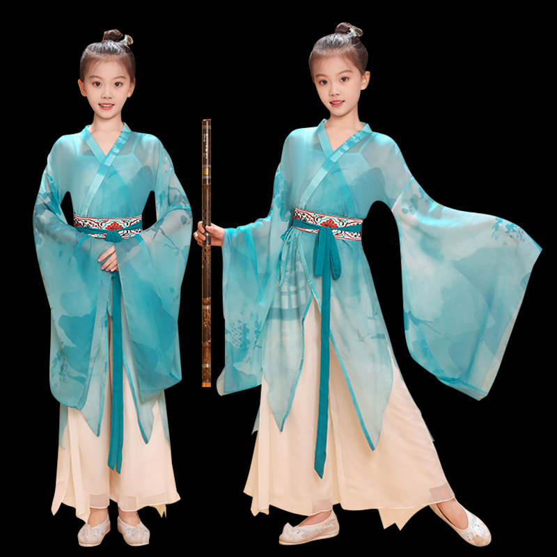 儿童古典舞演出服女童飘逸中国风舞蹈服扇子舞伞舞中国风身韵纱衣
