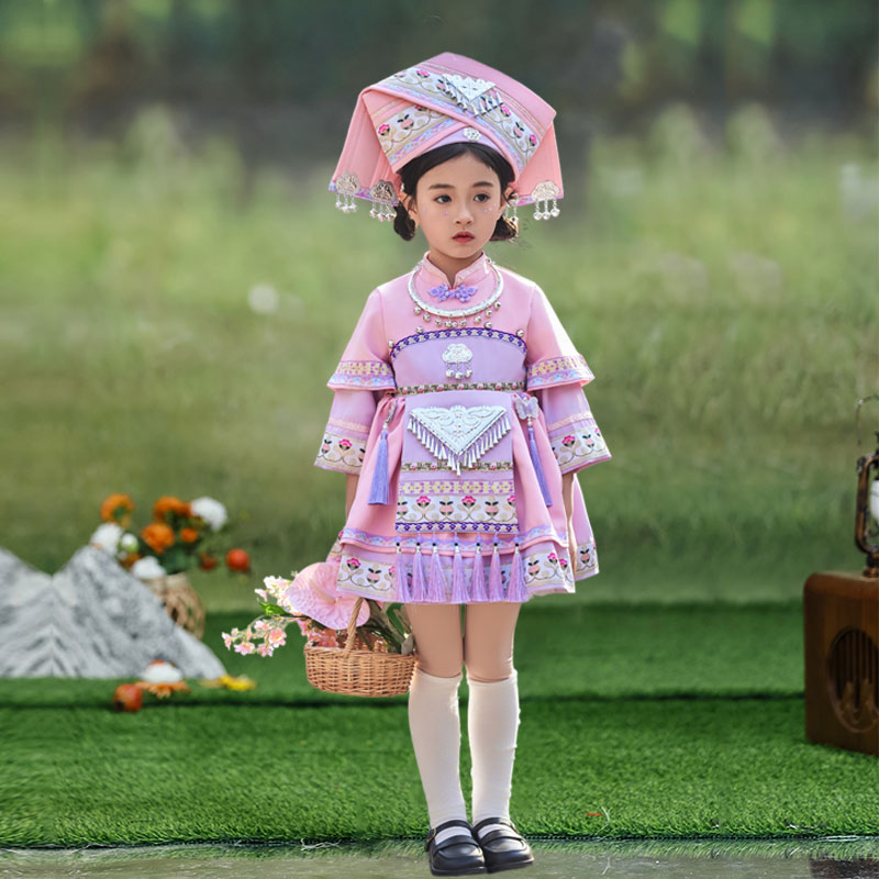 广西三月三壮族服装儿童少数民族女款苗族哈尼族演出服舞台表演