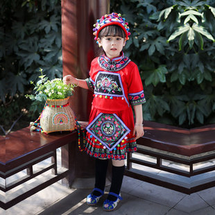 新款民族女童丽江三部曲幼儿舞蹈演出服装哈尼宝贝子拉勒弥渡山歌