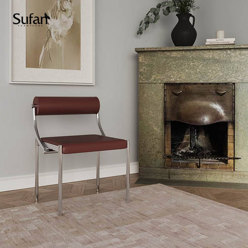 舒梵不锈钢中古进口超纤皮餐椅